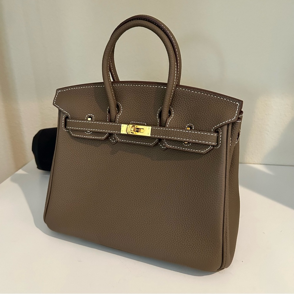 25cm Etaupe Round Top Handle Leather Satchel